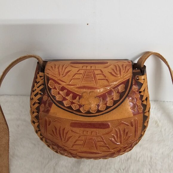 Brown Leather Mexico Mini Crossbody Boho Festival Hippie - Picture 2 of 11